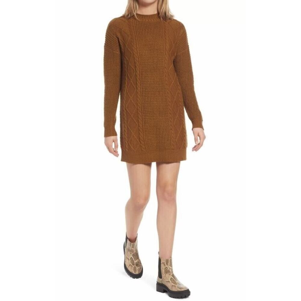 BP. Women's Cable Knit Long Sleeve Sweater Dress In Olive Breen Medium MSRP $49